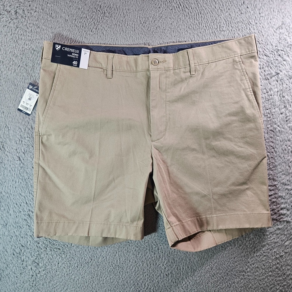 $65 NWT Cremieux Chino Shorts Men 40 x 7" Stretch Tapered Fit Khaki 5-Pocket